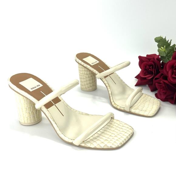 Dolce Vita Noles Chunky Heel Sandal Size 7.5 Ivory Leather Two-Strap Slip-On - Picture 16 of 16